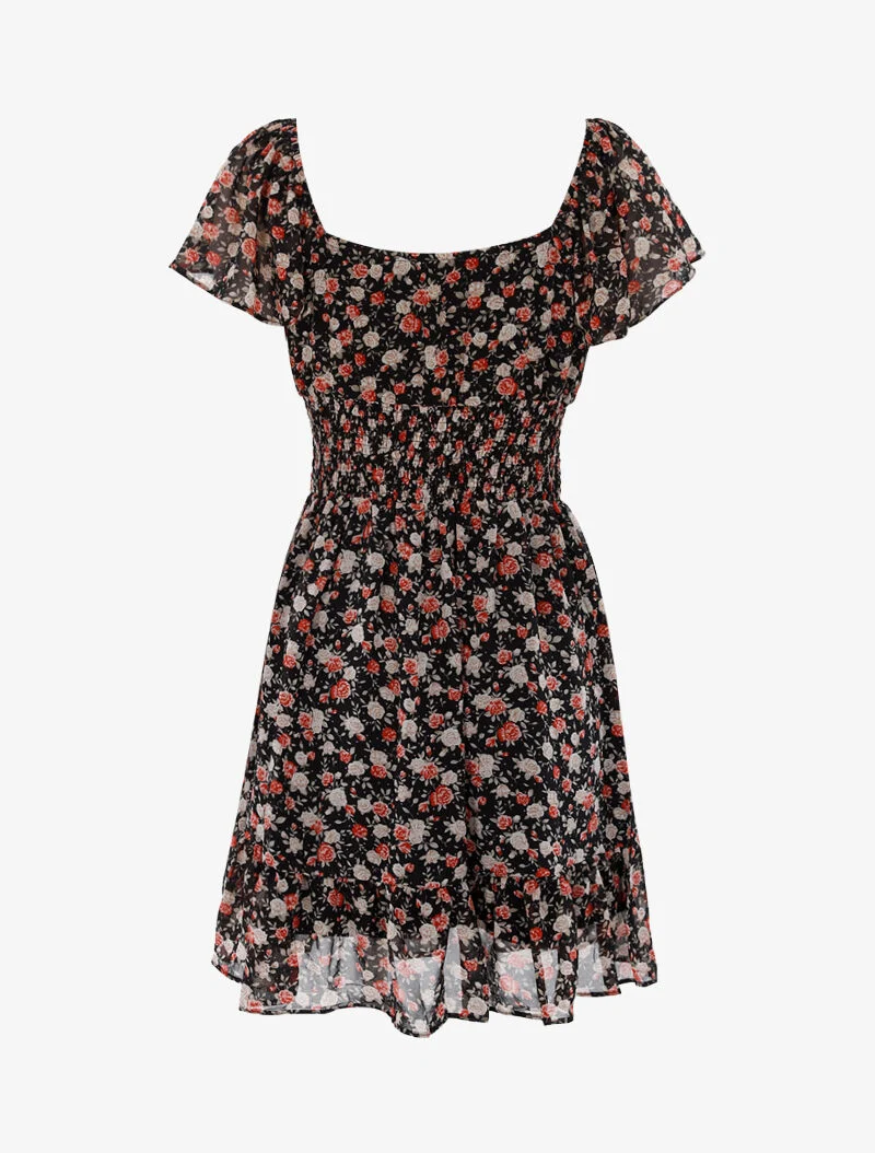 Robe patineuse fleurie - noir