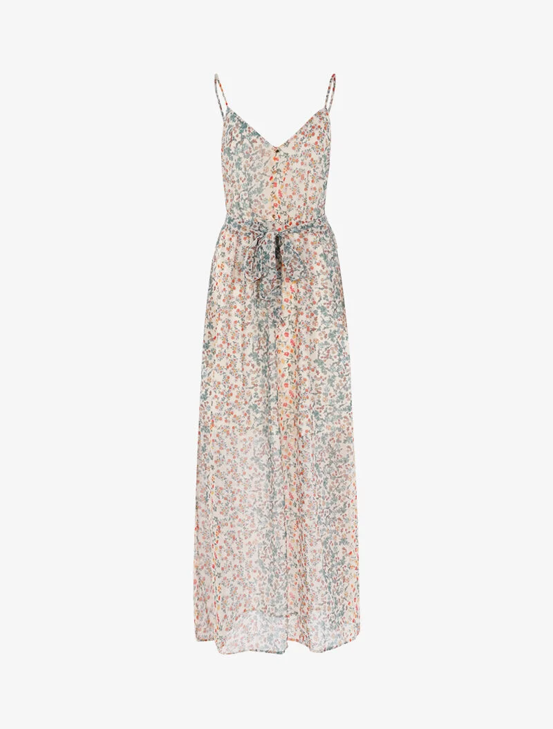 Robe longue à imprimé floral - beige