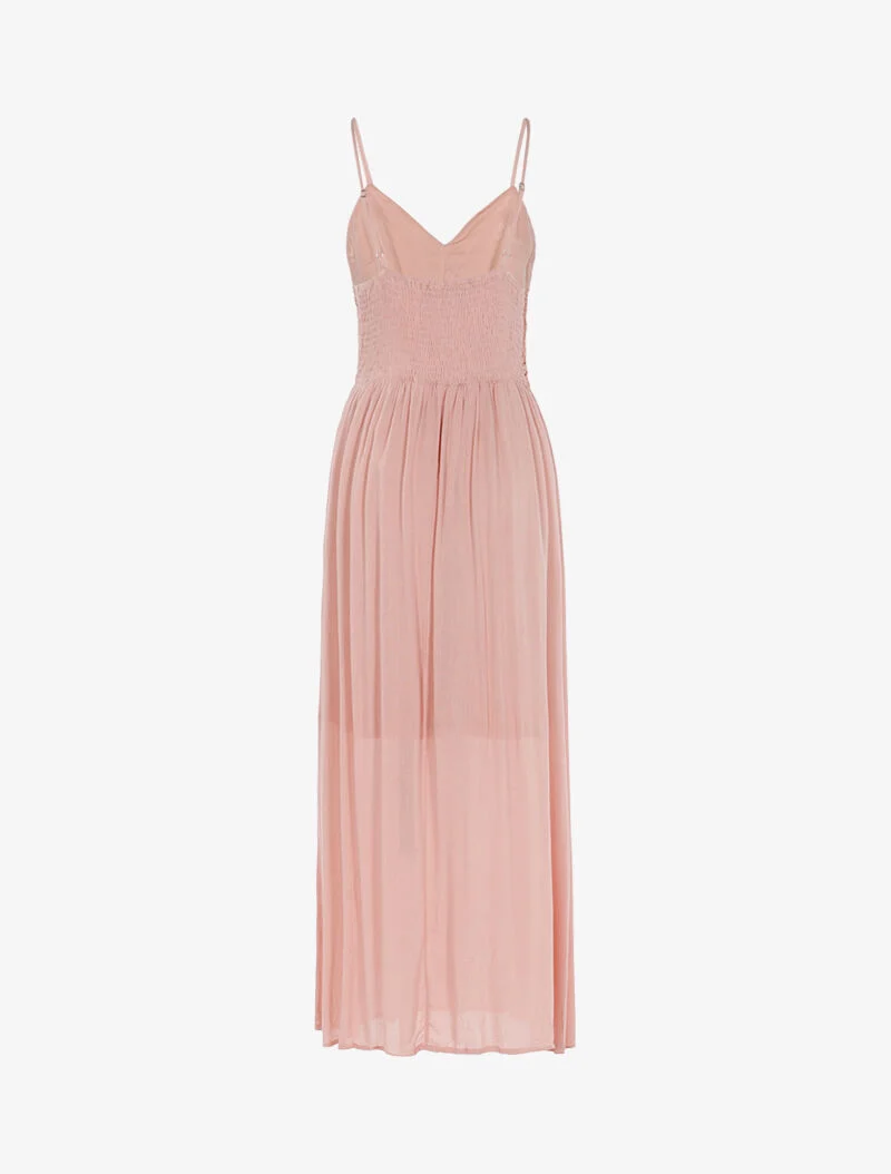 Robe longue à buste en crochet - rose