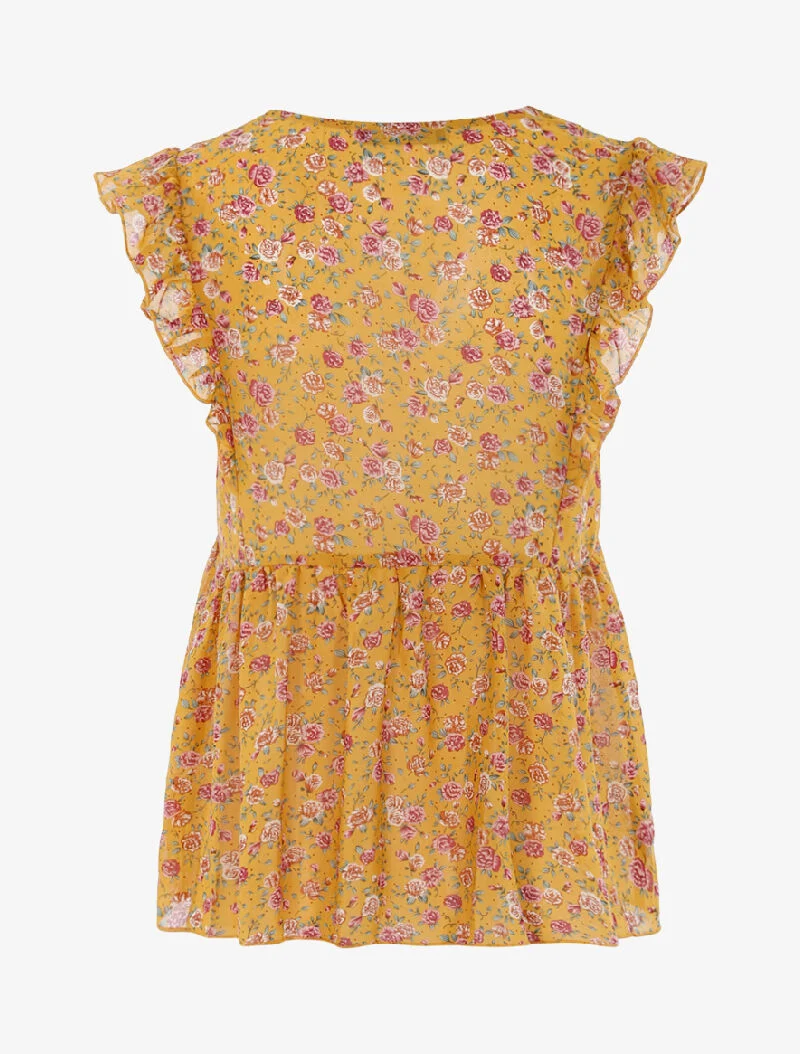 Top transparent fleuri - jaune