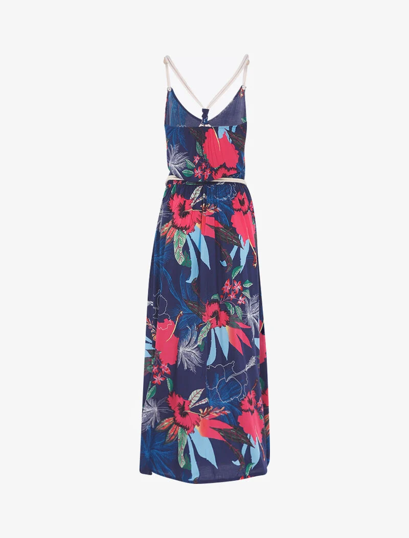 Robe à imprimé tropical et détails style cordes - marine