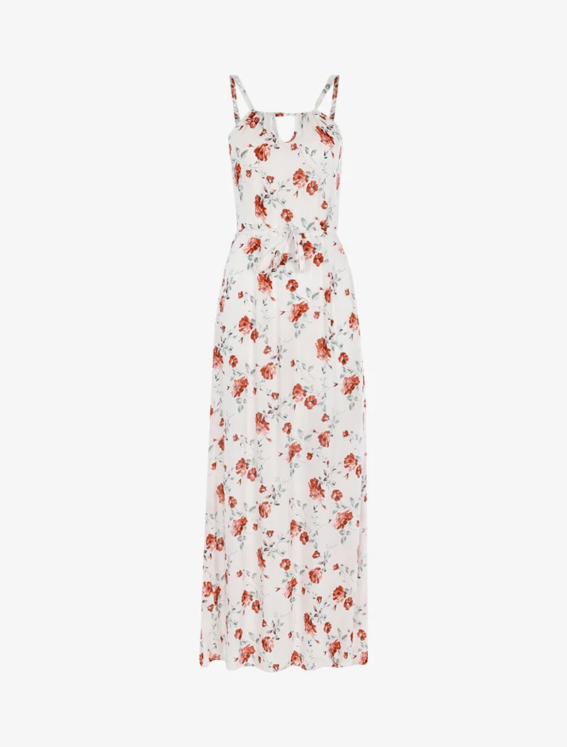 Robe longue à imprimé pivoines - blanc