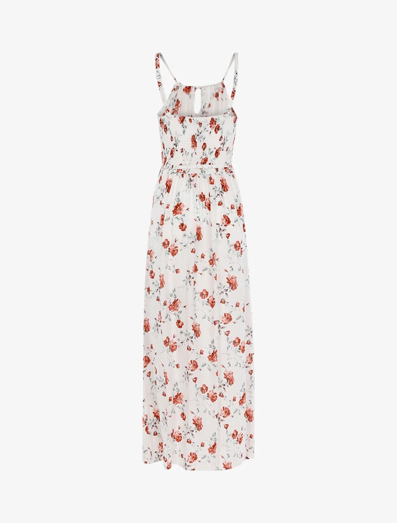 Robe longue à imprimé pivoines - blanc