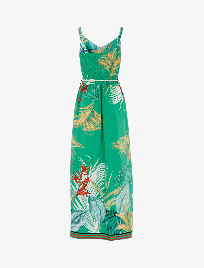 Robe à imprimé feuillages et détails rayés - vert