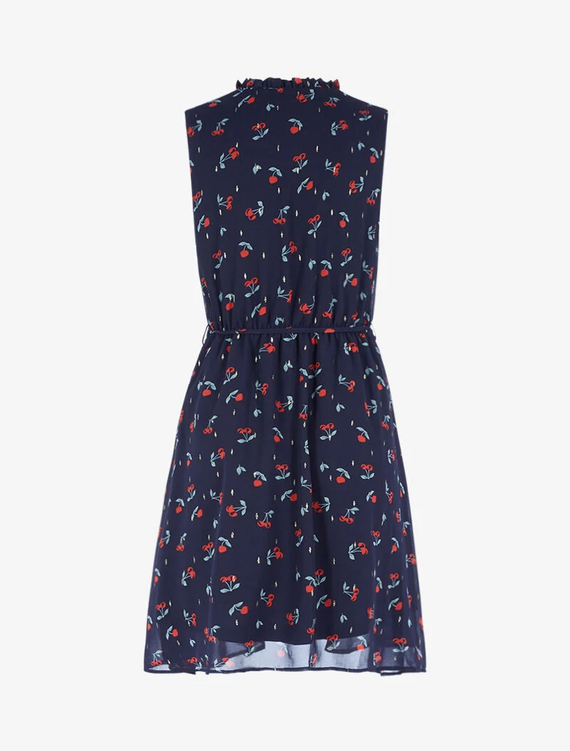 Robe cintrée en voile imprimé cerises - bleu nuit