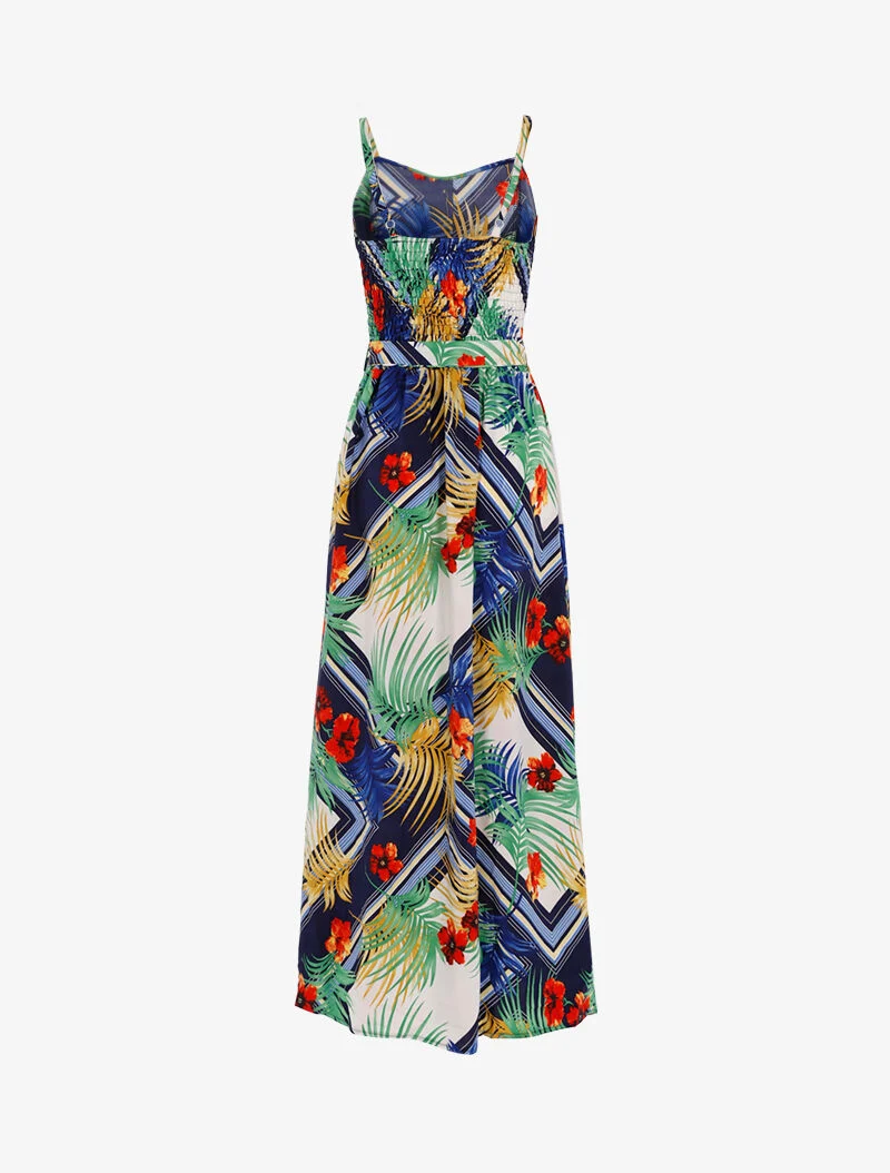 Robe à imprimé feuillages et fleurs - marine