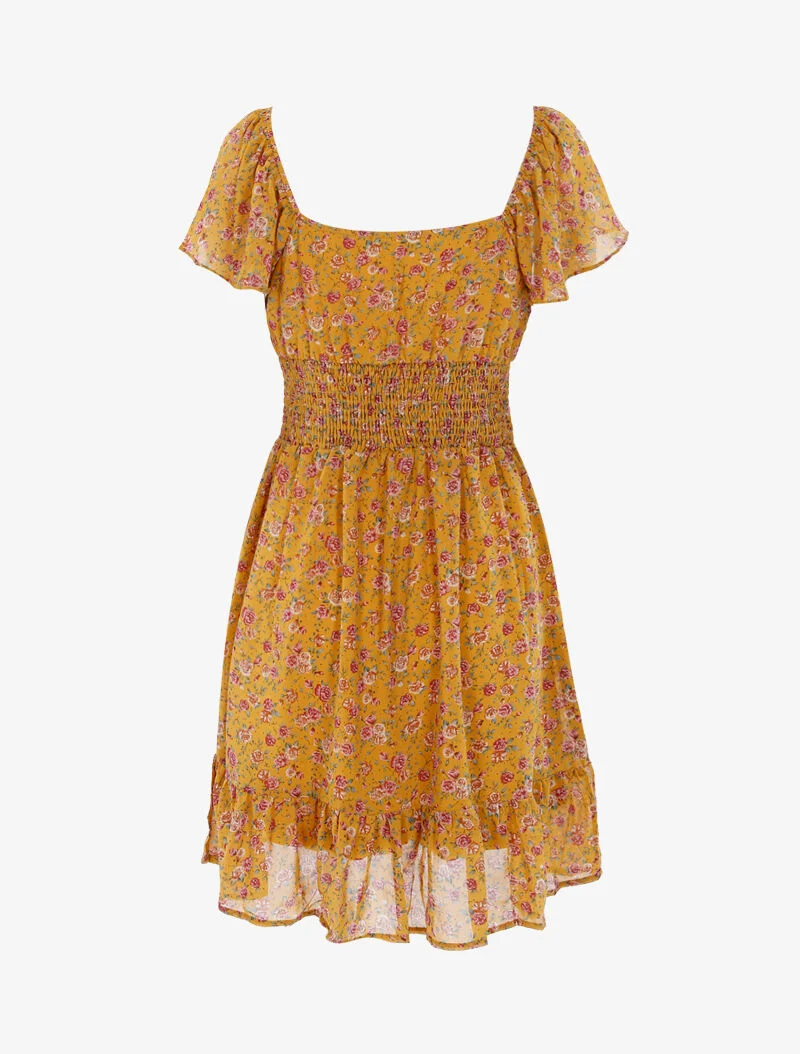 Robe patineuse fleurie - jaune