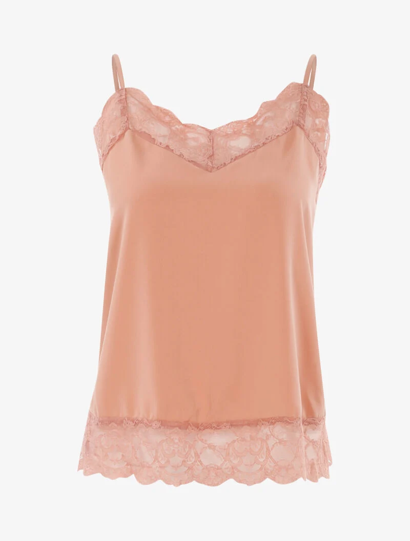 Top satiné à bords dentelle - rose