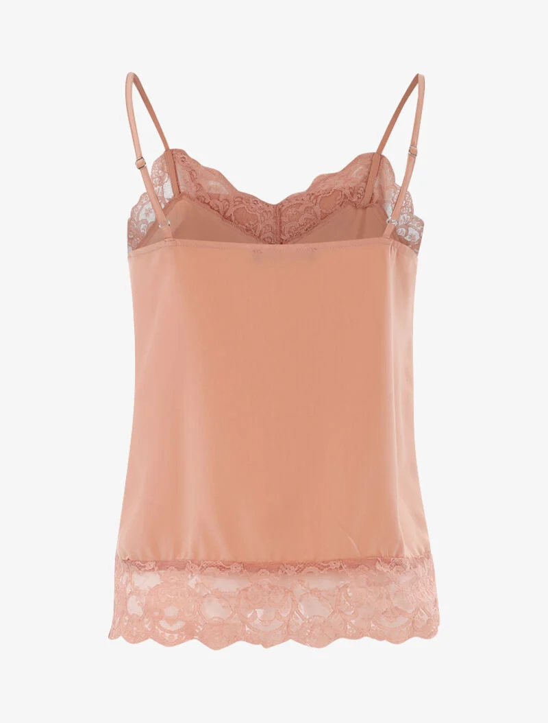 Top satiné à bords dentelle - rose