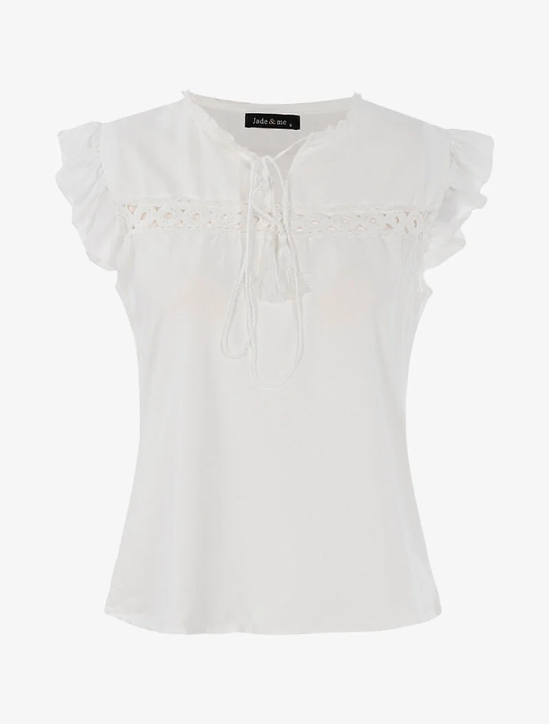 Top fluide à détails crochet ajourés - blanc