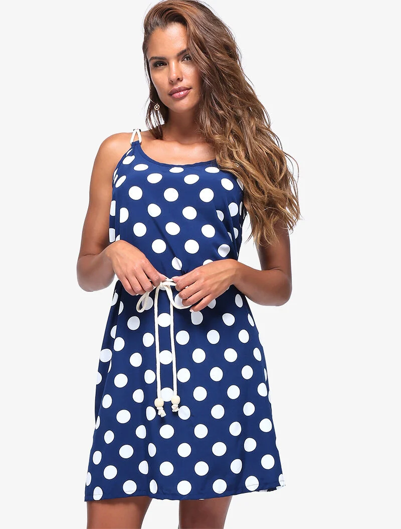 Robe trapèze à pois - bleu