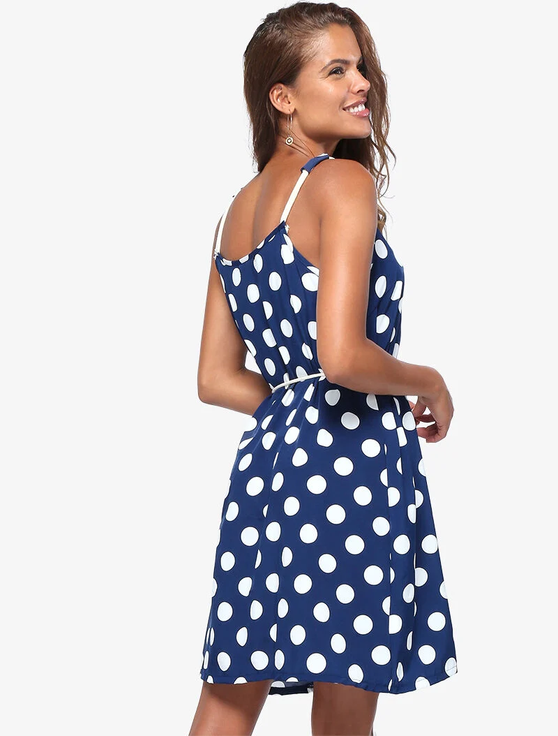 Robe trapèze à pois - bleu