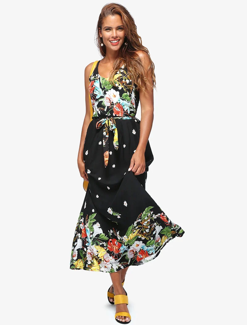Robe longue à imprimé floral - noir