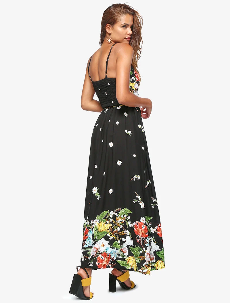 Robe longue à imprimé floral - noir