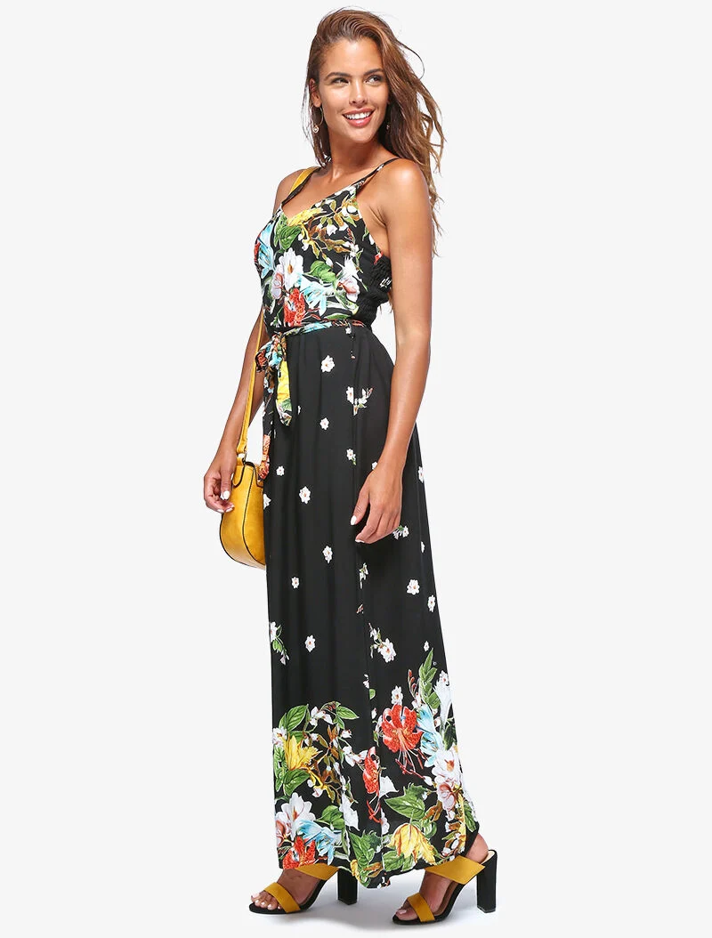 Robe longue à imprimé floral - noir