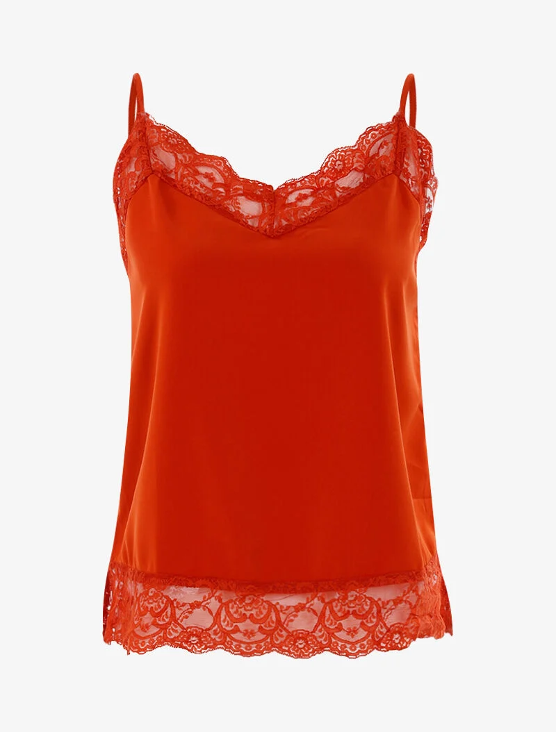 Top satiné à bords dentelle - orange