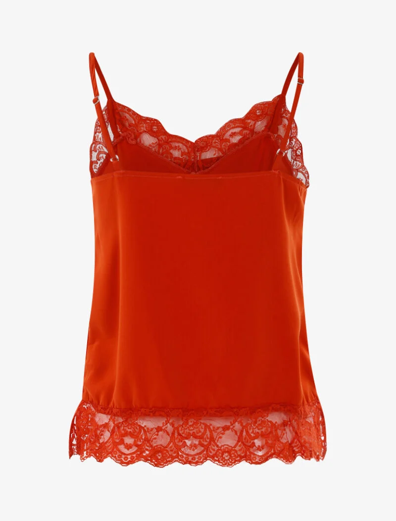 Top satiné à bords dentelle - orange