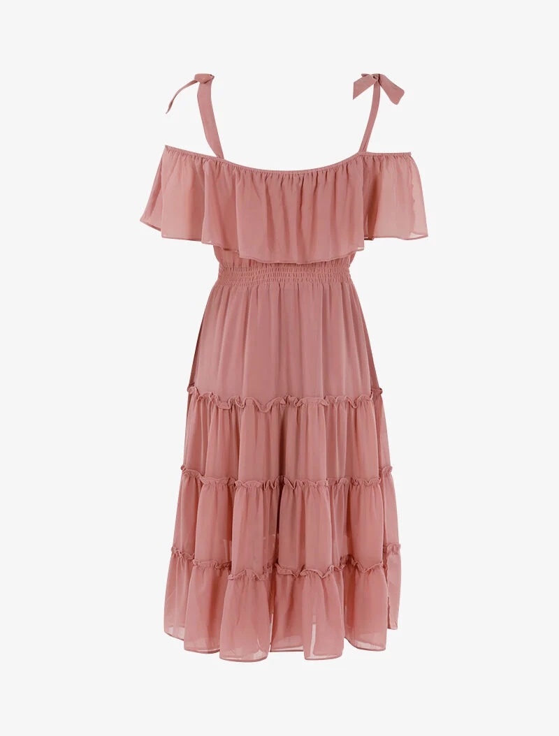 Robe col bardot volantée - rose