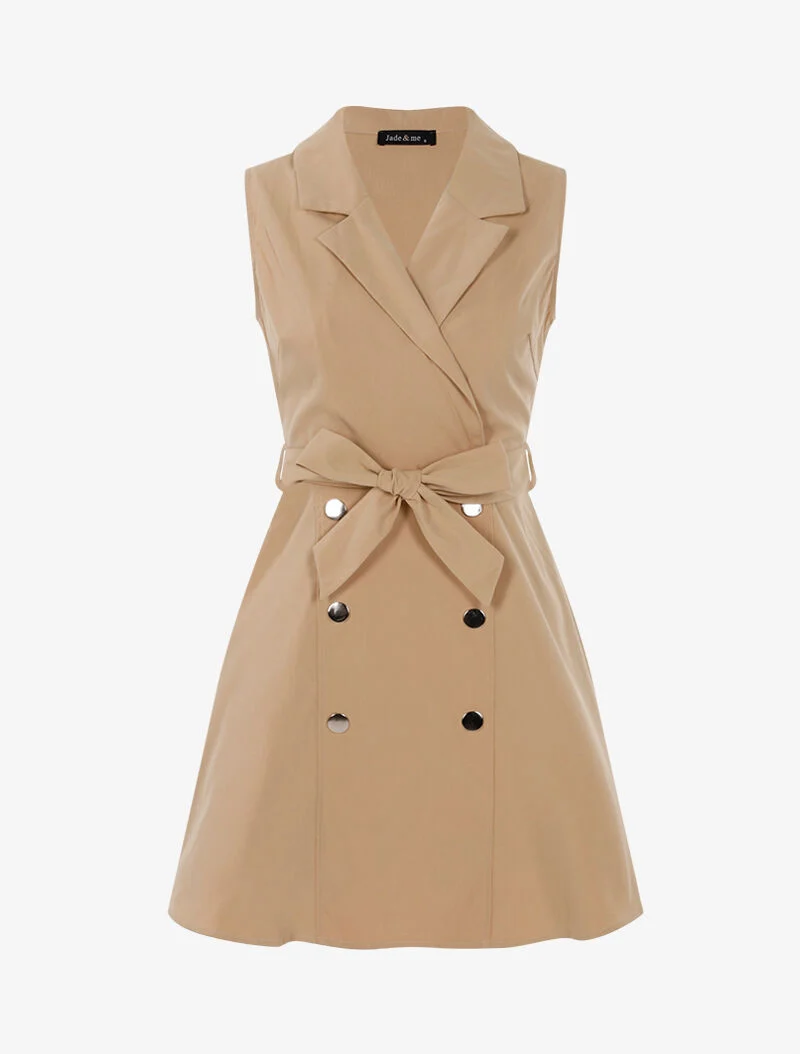 Robe patineuse à boutons décoratifs - beige