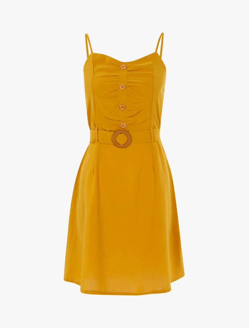 Robe à boutonnière et fronces - jaune