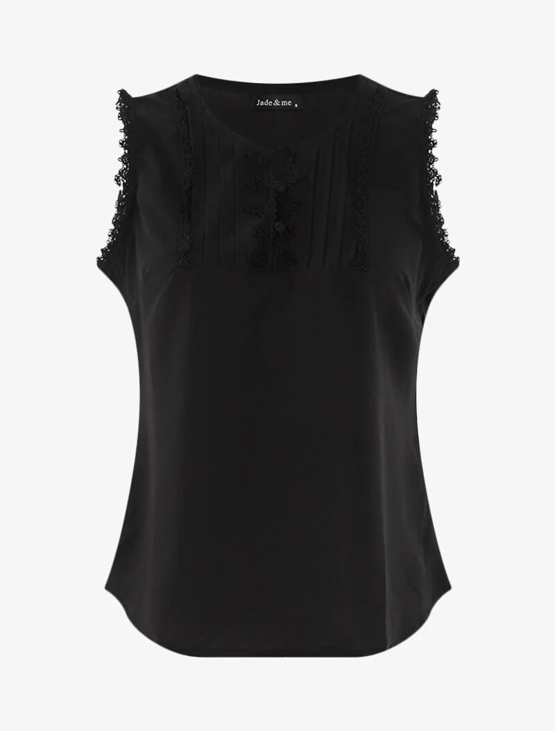 Top à détails plissés et crochet - noir