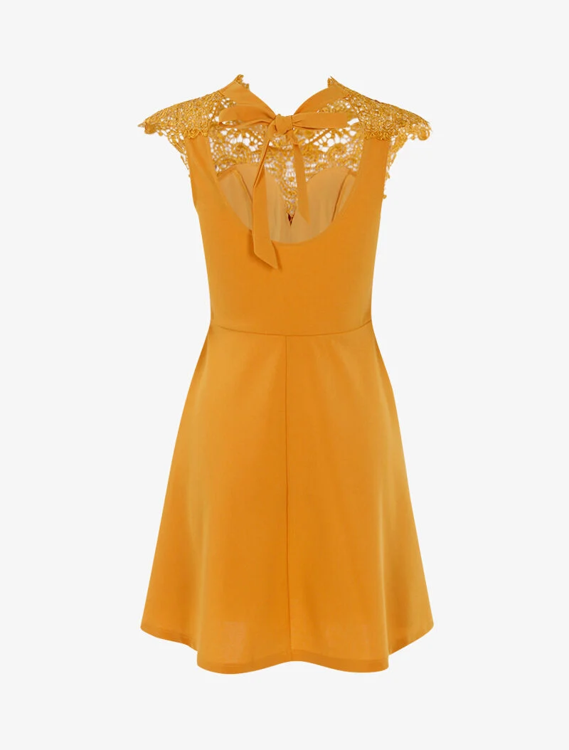 Robe patineuse à plastron dentelle - jaune