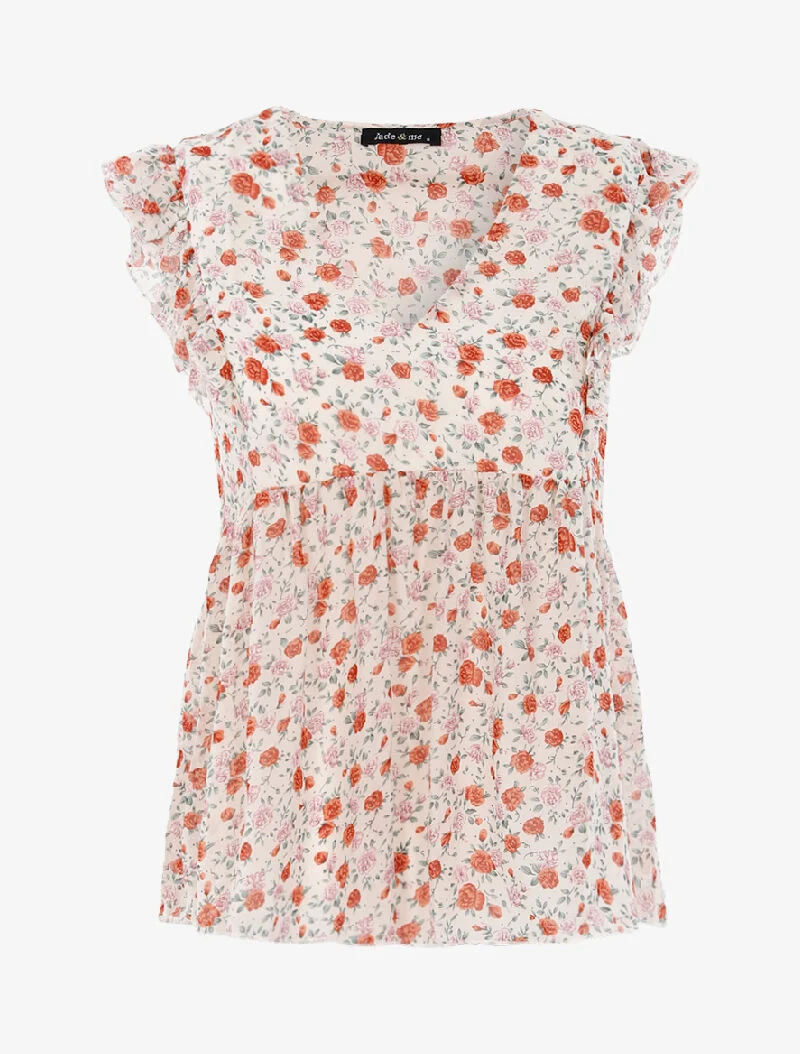 Top transparent fleuri - beige