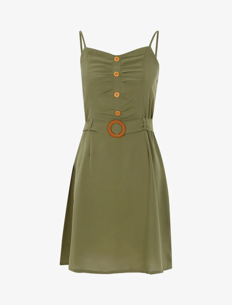 Robe à boutonnière et fronces - kaki