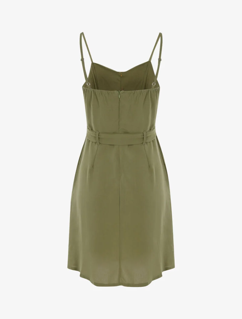 Robe à boutonnière et fronces - kaki