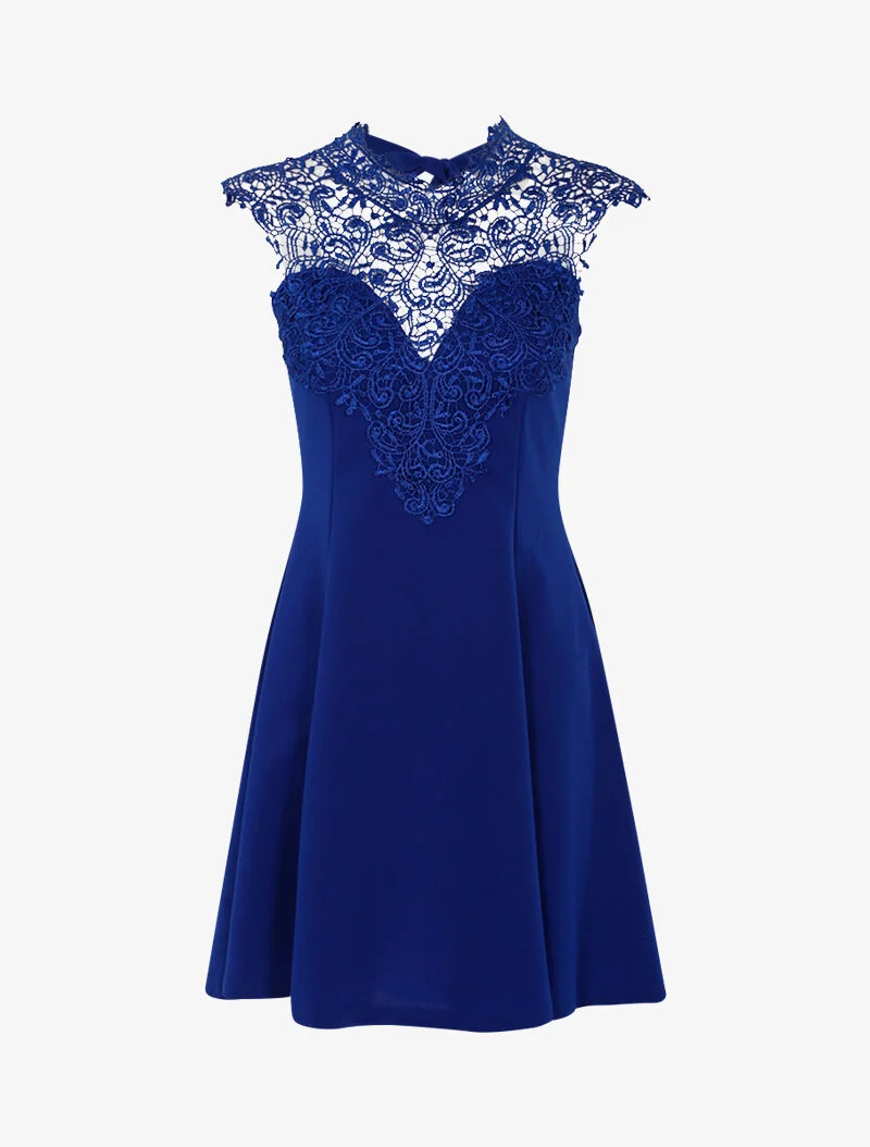 Robe patineuse à plastron dentelle - bleu électrique