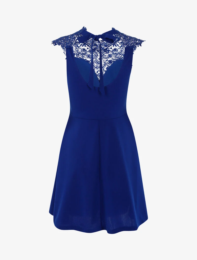 Robe patineuse à plastron dentelle - bleu électrique