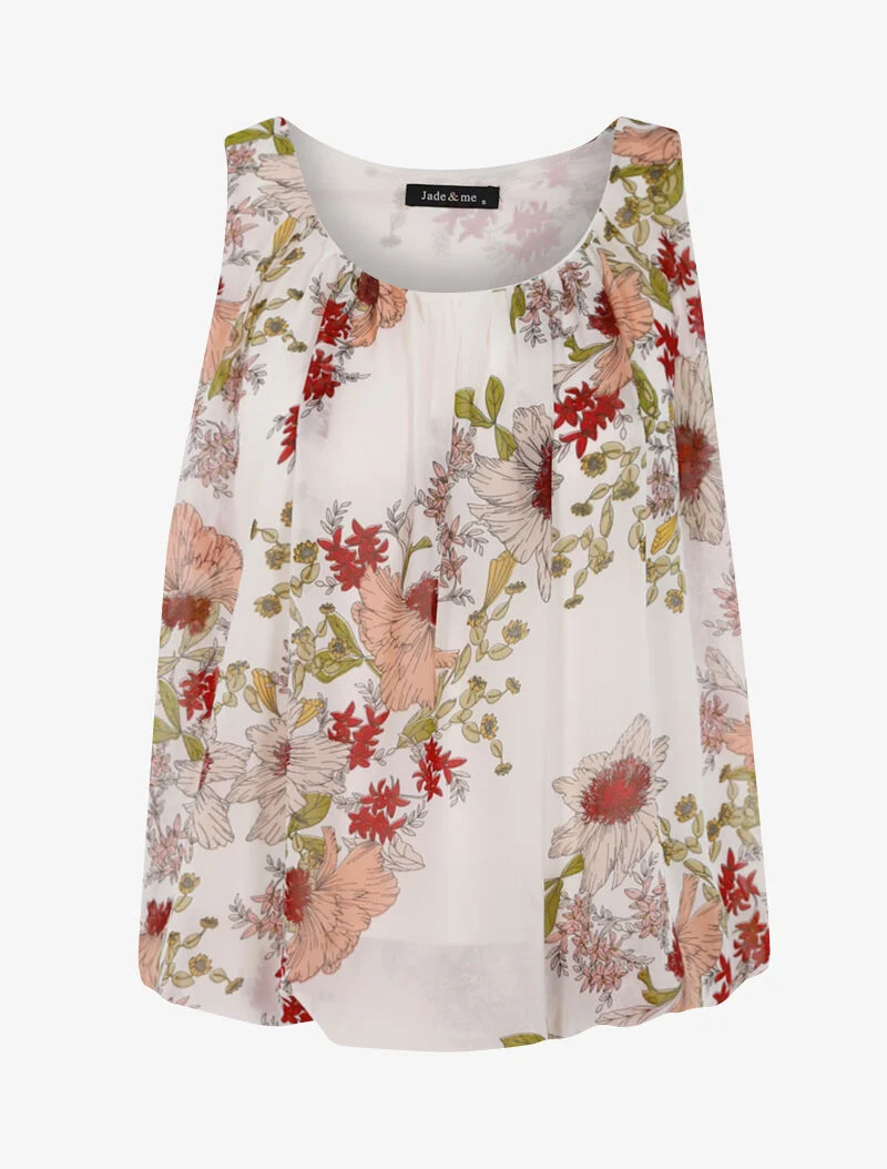 Top boule à imprimé floral - ecru