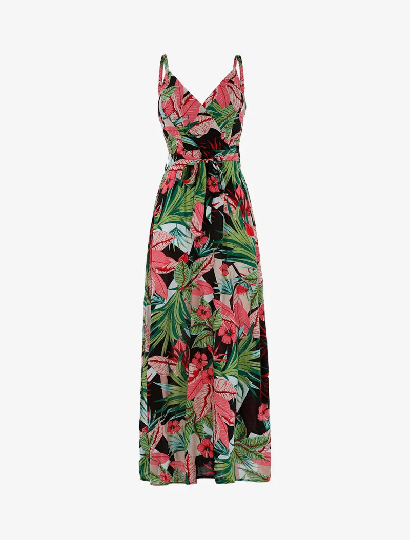 Robe longue à imprimé tropical - noir