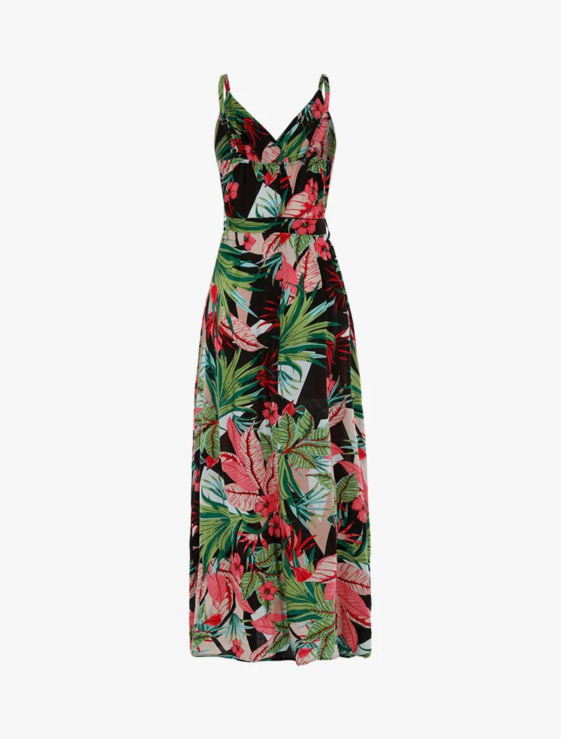 Robe longue à imprimé tropical - noir
