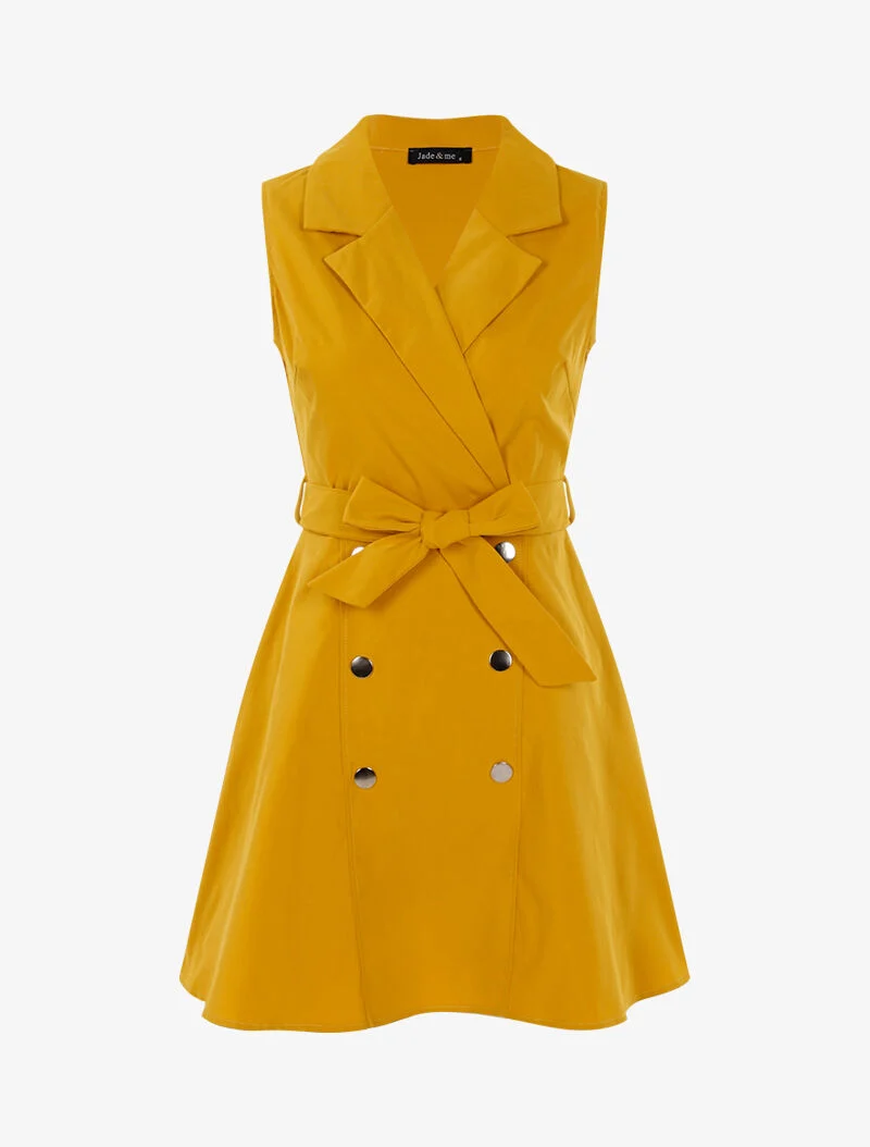 Robe patineuse à boutons décoratifs - jaune