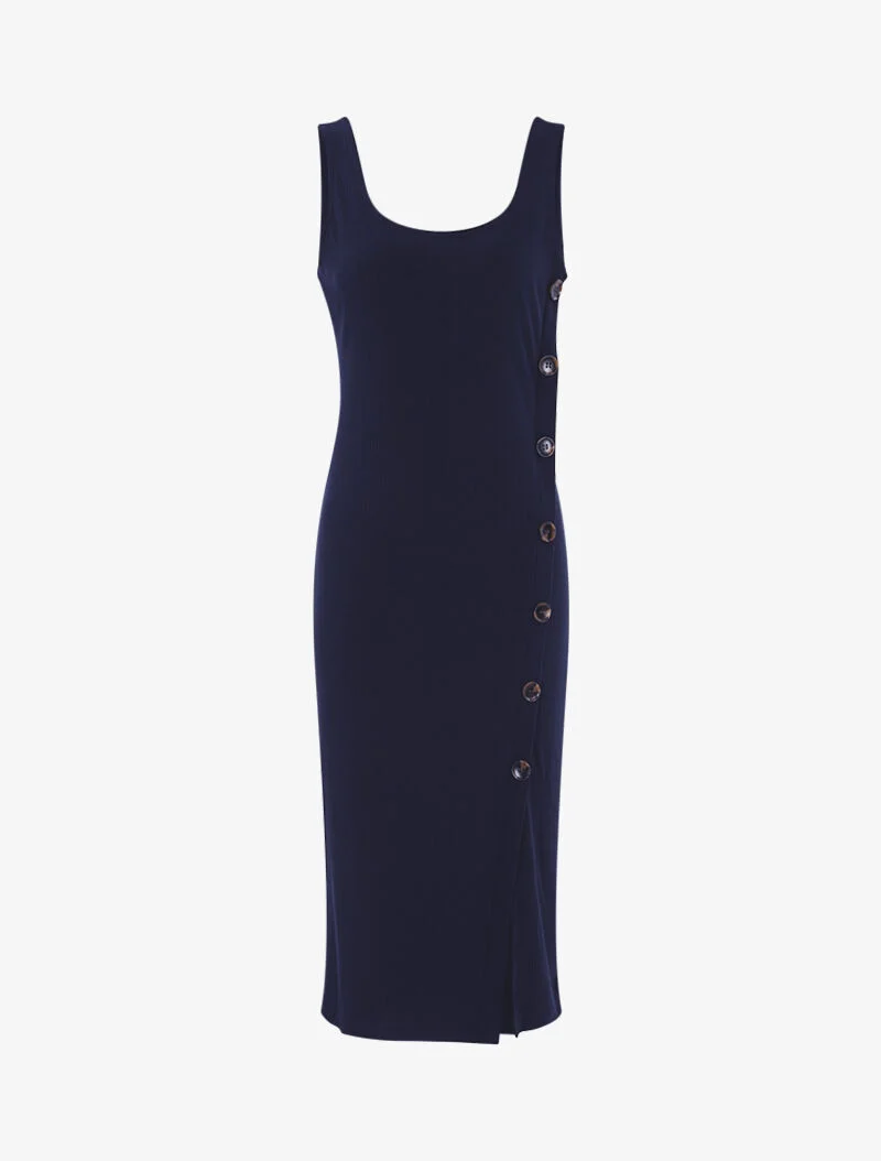 Robe côtelée à boutonnière en biais - marine