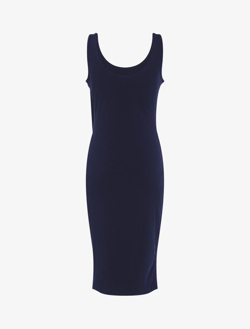 Robe côtelée à boutonnière en biais - marine