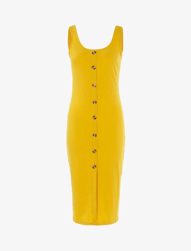 Robe côtelée à boutonnière - jaune