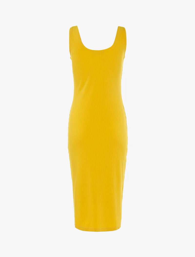Robe côtelée à boutonnière - jaune