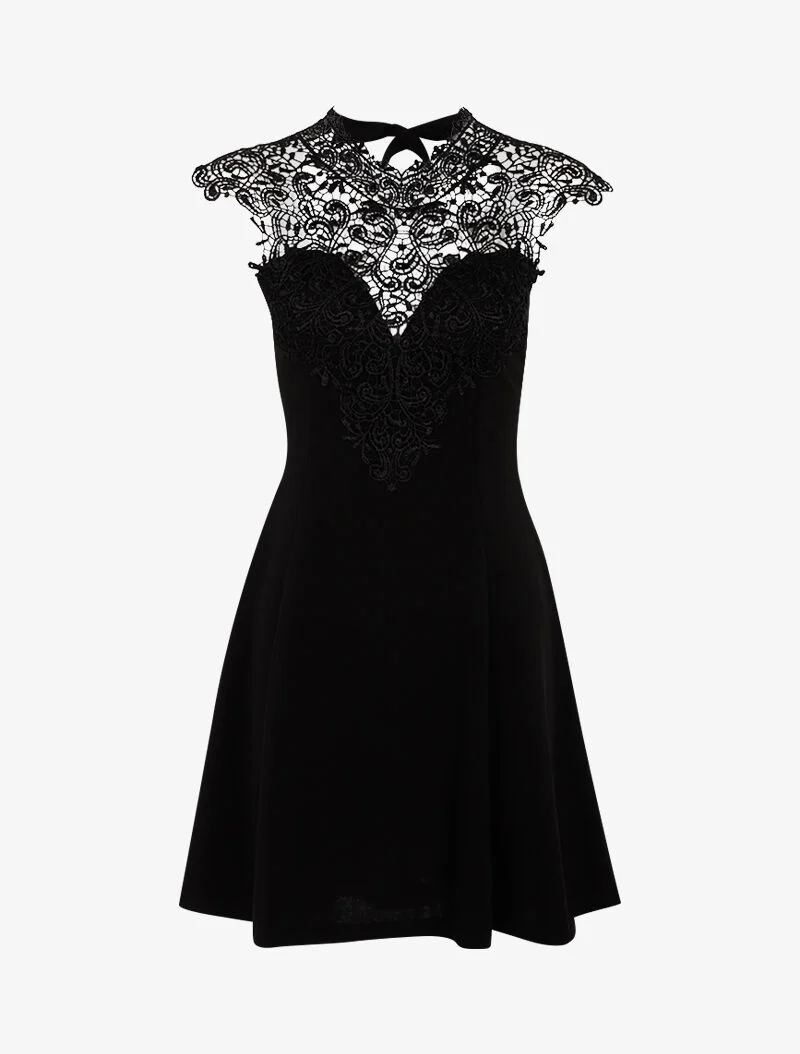 Robe patineuse à plastron dentelle - noir