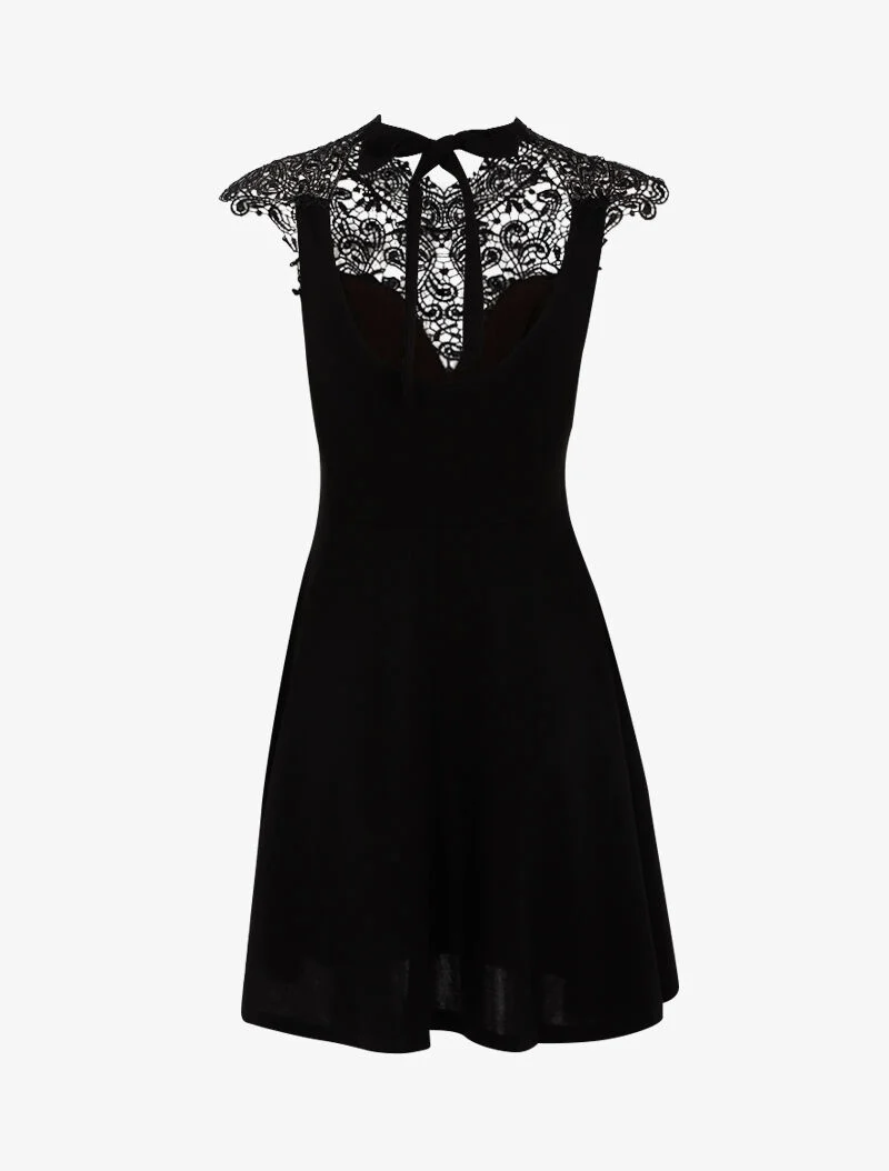 Robe patineuse à plastron dentelle - noir
