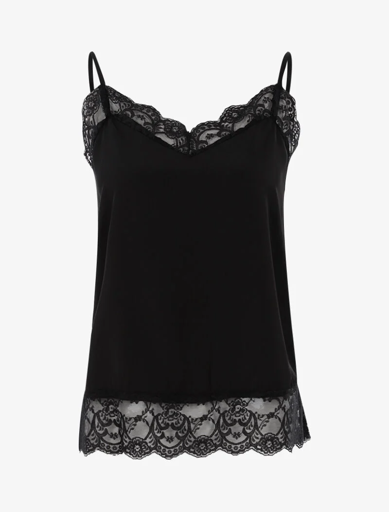 Top satiné à bords dentelle - noir
