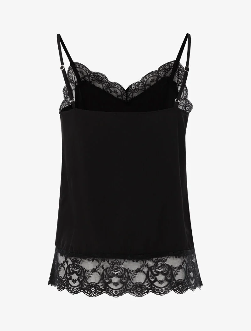 Top satiné à bords dentelle - noir