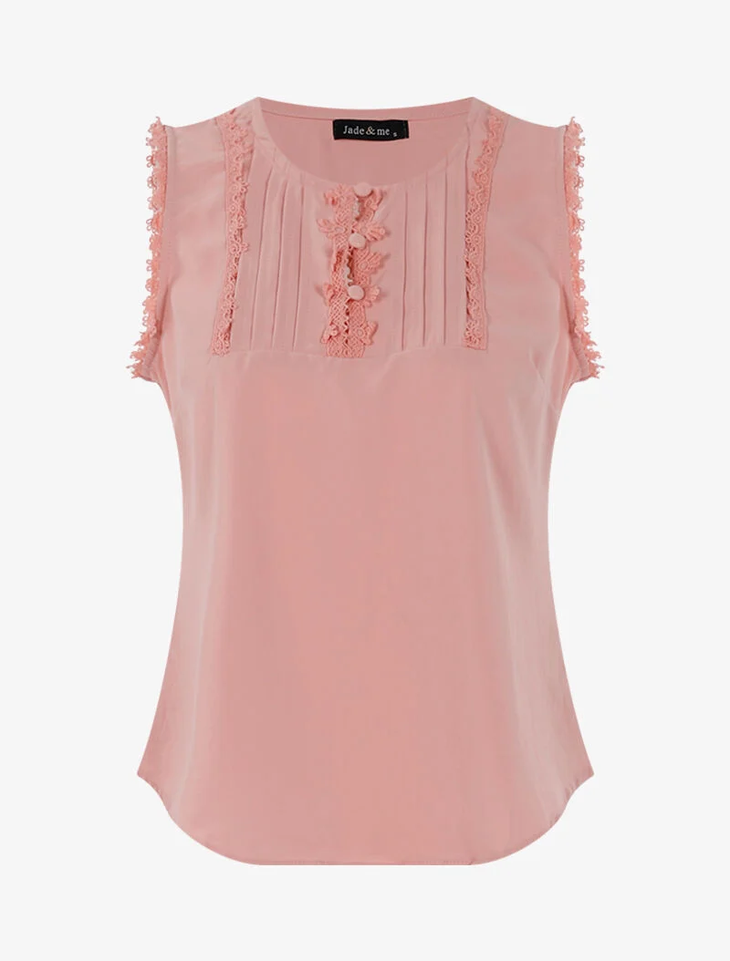 Top à détails plissés et crochet - rose