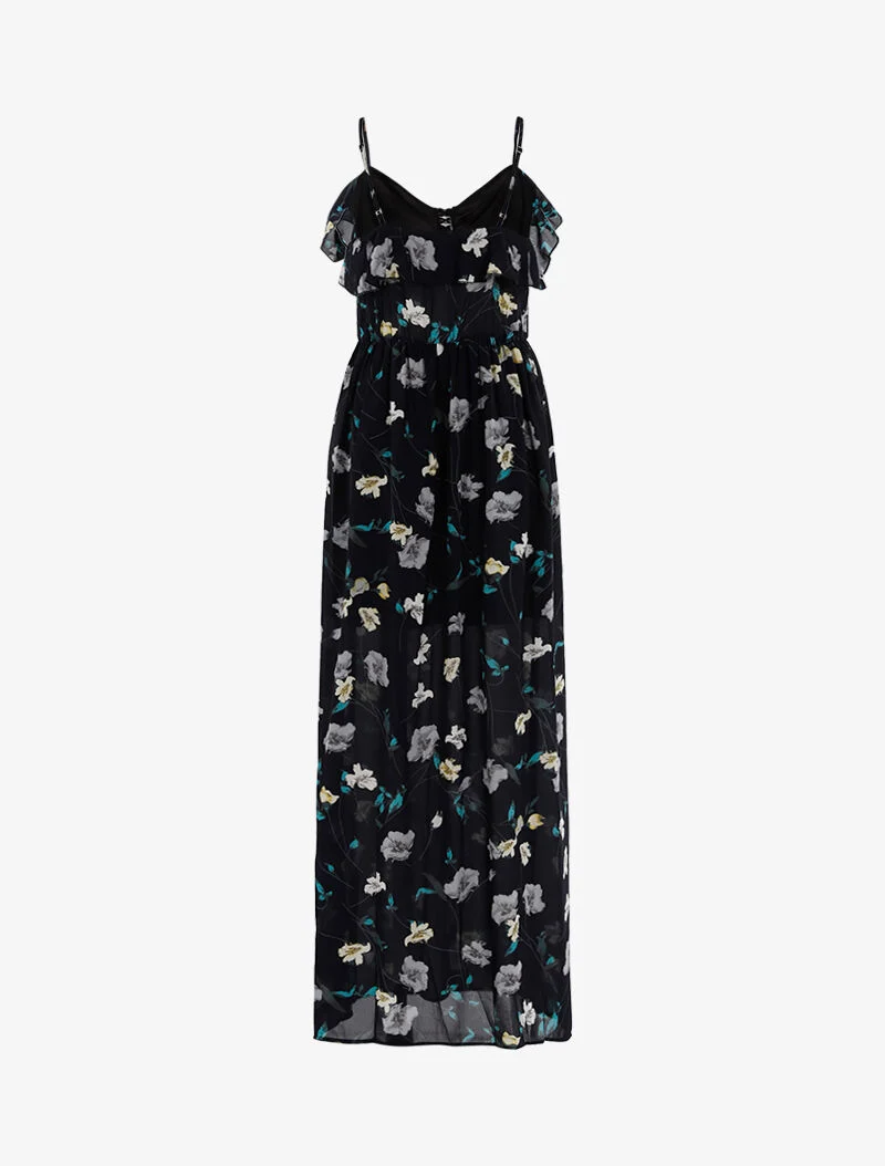 Robe longue à imprimé floral - marine