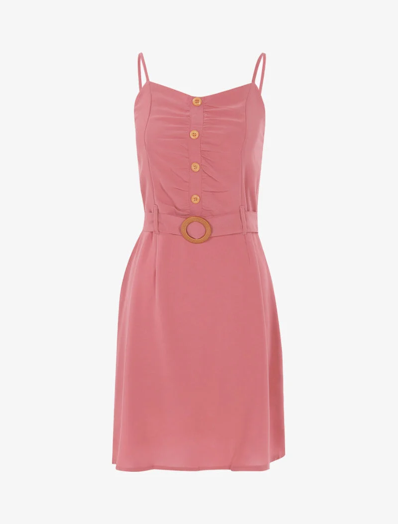 Robe à boutonnière et fronces - rose