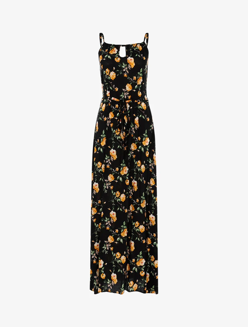 Robe longue à imprimé pivoines - noir