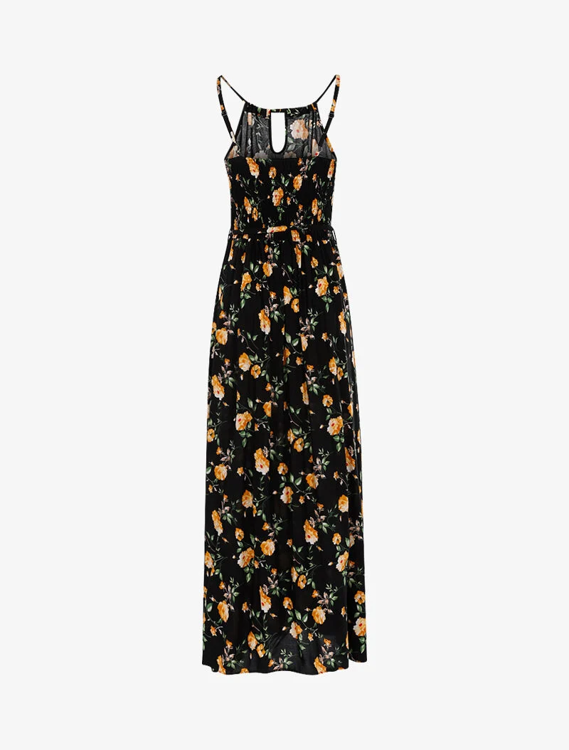 Robe longue à imprimé pivoines - noir