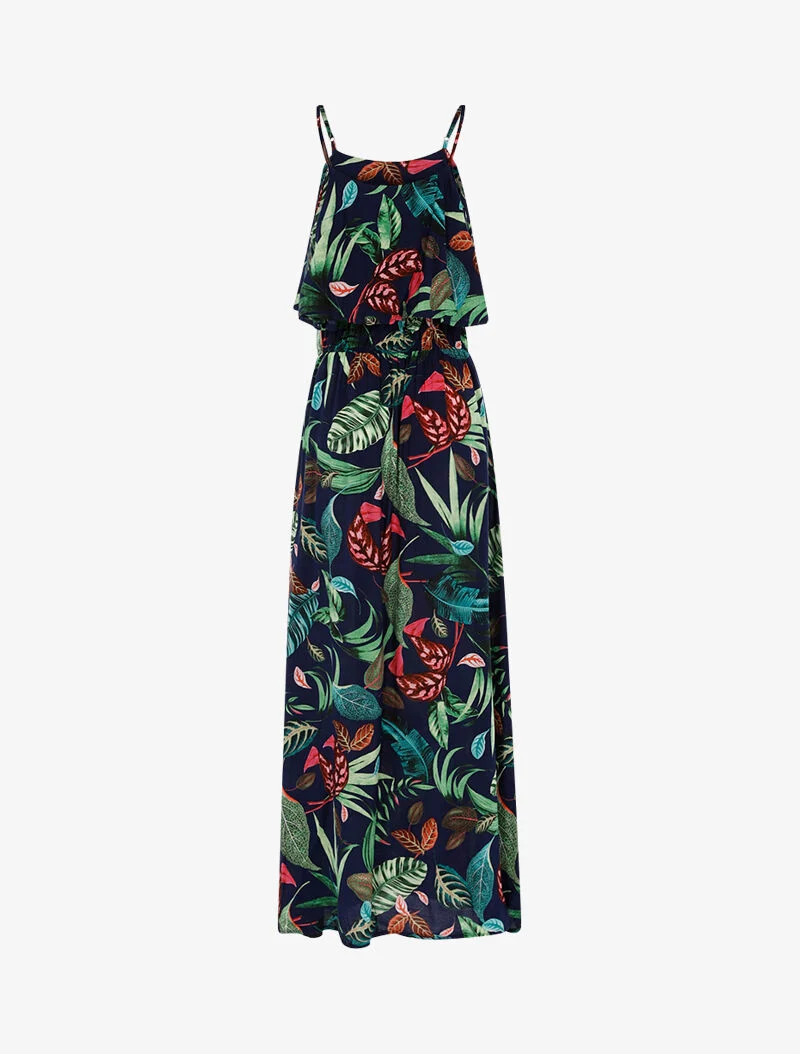 Robe à imprimé feuillages - marine