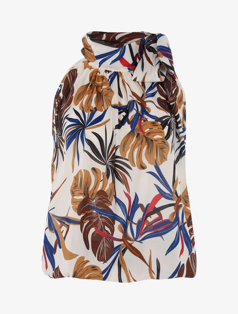 Top boule à imprimé feuilles - beige